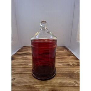 Vintage Ruby Red Glass Apothecary Jar Canister Anchor Hocking‎ Clear Lid 7.5"